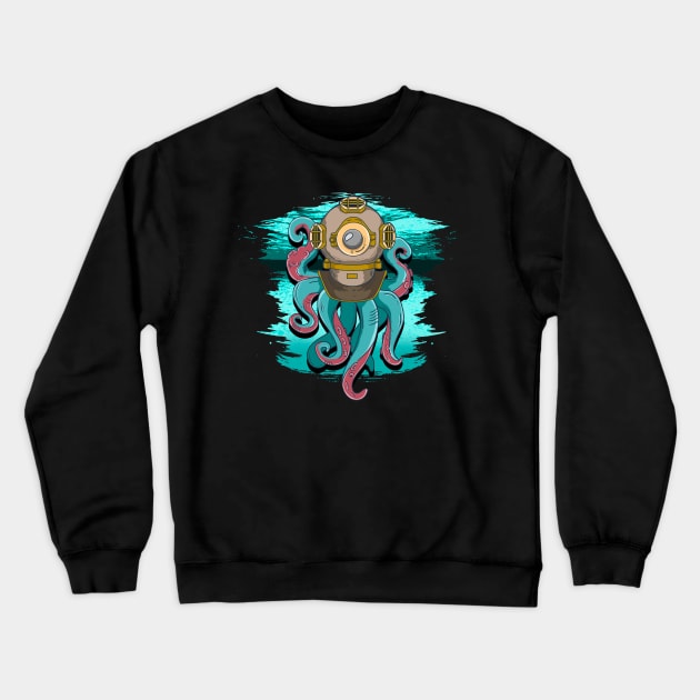 Scuba Diving Octopus Steampunk Crewneck Sweatshirt by phoxydesign